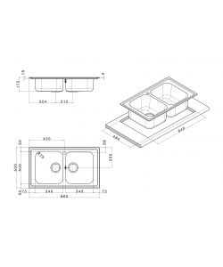 Lavello Melodia 2 Vasche Senza Gocciolatoio 86X50 Cm