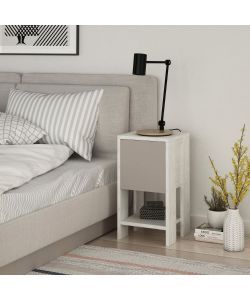 Effezeta Comodino Ema Anta Ribalta Bianco Tortora 30x30x55h - Arredo Camera