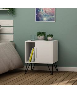 Effezeta Comodino Glynn Bianco con Anta e Vano a Giorno 50x44x60 cm