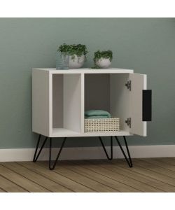 Effezeta Comodino Glynn Bianco con Anta e Vano a Giorno 50x44x60 cm