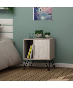 Effezeta Comodino Glynn Tortora Bianco con Anta e Vano a Giorno - 50x44x60 cm - Gambe in Metallo Nero