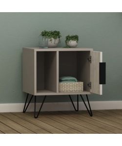 Effezeta Comodino Glynn Tortora Bianco con Anta e Vano a Giorno - 50x44x60 cm - Gambe in Metallo Nero