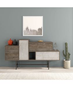 Madia Hermes colore dark coffee con ante e cassetti effetto marmo 160 cm