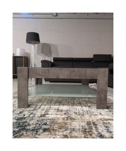 Tavolino da salotto cemento con doppio ripiano in vetro Homy