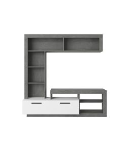 Parete Porta TV Leo Bianco e Cemento - 1 Anta e Vani - 171x42x171 h cm