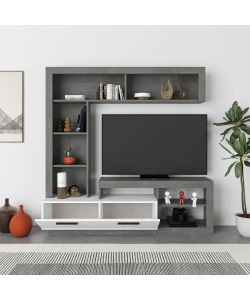 Parete Porta TV Leo Bianco e Cemento - 1 Anta e Vani - 171x42x171 h cm