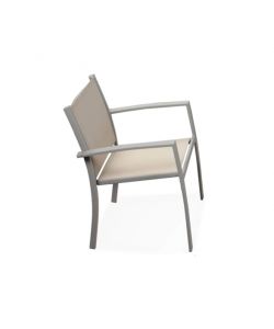 Domo Mea Set Patio in Acciaio e Texilene Taupe - Divano, Sedie e Tavolino