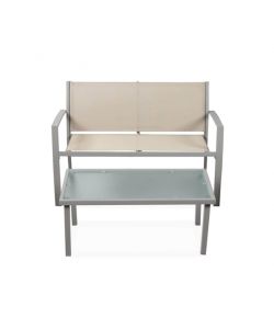 Domo Mea Set Patio in Acciaio e Texilene Taupe - Divano, Sedie e Tavolino