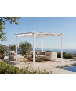 Pergola da Giardino 3x3 m in Alluminio Bianco con Telo - Facile Montaggio - Domo Mea