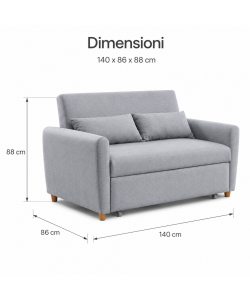 Divano Letto 2 Posti in Tessuto Grigio 140x86x88 cm Apertura Letto 190x112 cm Pull-Out - Domo Mea