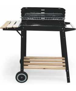 Barbecue a carbone con ripiani in legno - Nero 87x45x83 cm