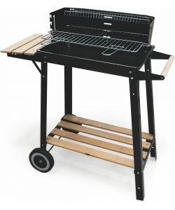 Barbecue a carbone con ripiani in legno - Nero 87x45x83 cm