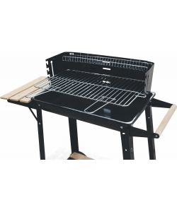 Barbecue a carbone con ripiani in legno - Nero 87x45x83 cm