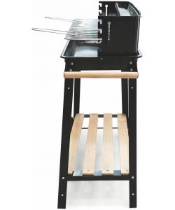 Barbecue a carbone con ripiani in legno - Nero 87x45x83 cm
