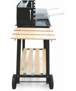 Barbecue a carbone con ripiani in legno - Nero 87x45x83 cm