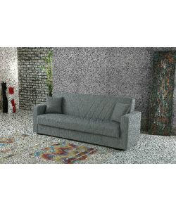Divano Letto 3 Posti Grigio in Tessuto con Braccioli - Cassettone e Schienale Ribaltabile - Misure 183x105x42 cm