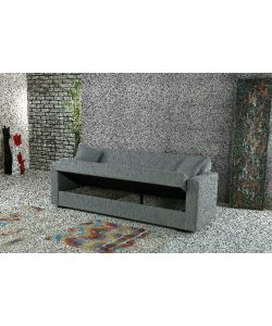 Divano Letto 3 Posti Grigio in Tessuto con Braccioli - Cassettone e Schienale Ribaltabile - Misure 183x105x42 cm