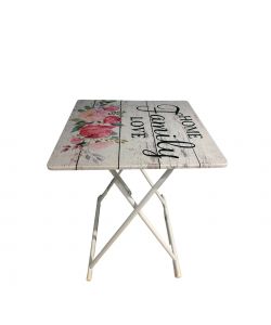 Tavolino Family Love pieghevole shabby - 60 x 60 x 73 cm - Bianco e rosa