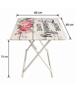 Tavolino Family Love pieghevole shabby - 60 x 60 x 73 cm - Bianco e rosa