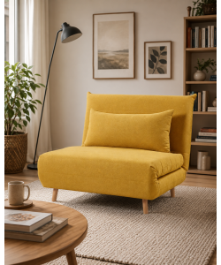 Poltrona Letto in Tessuto Giallo Design Scandinavo 76x80x74 cm - Domo Mea
