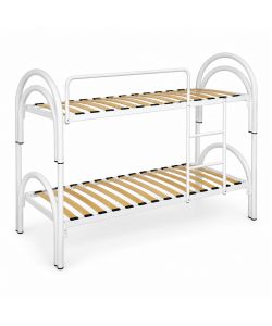 Letto a Castello Bianco con Doppio Arco e Doghe in Legno - 200x80 cm