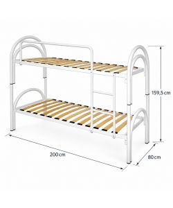 Letto a Castello Bianco con Doppio Arco e Doghe in Legno - 200x80 cm