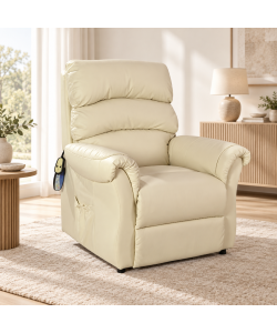 Poltrona Relax Massaggiante Crema - Recliner Elettrico, Alzapersona 90x90x105 cm