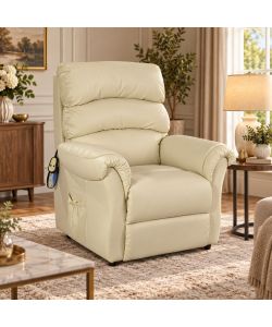 Poltrona Relax Massaggiante Crema - Recliner Elettrico, Alzapersona 90x90x105 cm