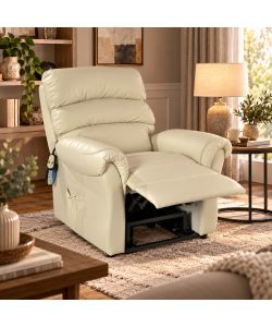 Poltrona Relax Massaggiante Crema - Recliner Elettrico, Alzapersona 90x90x105 cm