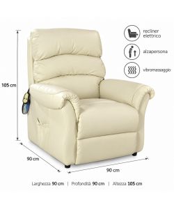 Poltrona Relax Massaggiante Crema - Recliner Elettrico, Alzapersona 90x90x105 cm