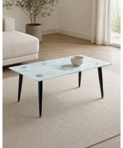 Domo Mea Tavolino da Caff� Vetro Effetto Marmo Bianco e Nero 100x55 cm