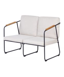 Domo Mea Salotto da Giardino Milos in Ferro Nero con Cuscini Ecr - Set Completo Divanetto, Poltrone e Tavolino