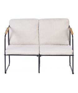 Domo Mea Salotto da Giardino Milos in Ferro Nero con Cuscini Ecr - Set Completo Divanetto, Poltrone e Tavolino