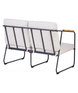 Domo Mea Salotto da Giardino Milos in Ferro Nero con Cuscini Ecr - Set Completo Divanetto, Poltrone e Tavolino