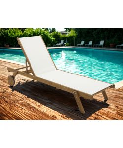 Domo Mea Lettino Prendisole da Giardino in Eucalipto e Tela Ecru - 195x71 cm