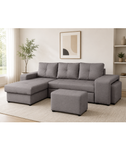 Domo Mea Divano angolare Virginia grigio 3 posti con pouf - 250x160 cm
