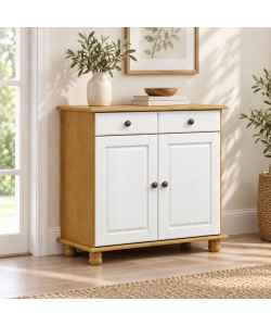 Domo Mea Credenza in Legno Teak e Bianco - 2 Ante e 2 Cassetti