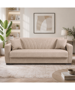 Divano Letto 3 Posti in Tessuto Beige Chiaro 210x75x80 cm Apertura Facile - New York Domo Mea