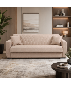 Divano Letto 3 Posti in Tessuto Beige Chiaro 210x75x80 cm Apertura Facile - New York Domo Mea