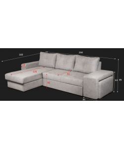 Domo Mea Divano angolare Virginia Tortora 3 posti trasformabile 250x160 cm