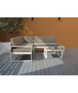 Domo Mea Salotto da giardino Silvia in alluminio bianco e rovere