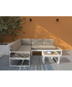 Domo Mea Salotto da giardino Silvia in alluminio bianco e rovere