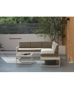 Domo Mea Salotto da giardino Silvia in alluminio bianco e rovere
