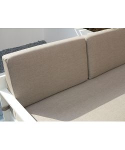 Salotto angolare da giardino alluminio bianco effetto rovere con cuscini - divano e tavolino Silvia Domo Mea