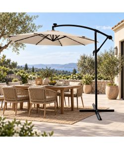 Ombrellone Esterno con Braccio Laterale e Luci LED - Beige - 300 cm
