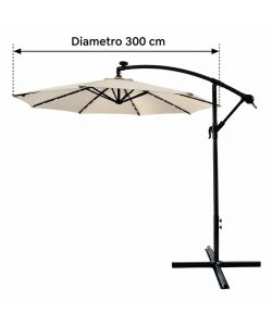 Ombrellone Esterno con Braccio Laterale e Luci LED - Beige - 300 cm