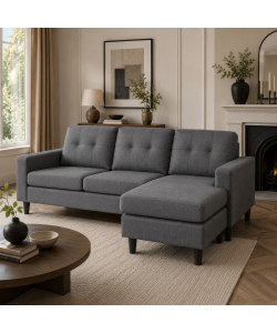 Domo Mea Divano Corner Moderna Grigio Reversibile 3 Posti - Comfort e Stile per il Tuo Soggiorno - Misure 215 x 148 x 82 h cm