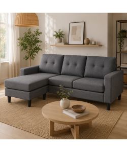 Domo Mea Divano Corner Moderna Grigio Reversibile 3 Posti - Comfort e Stile per il Tuo Soggiorno - Misure 215 x 148 x 82 h cm