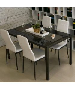 Tavolo Dining Fisso 140x80 cm Struttura Metallo Cristallo Nero