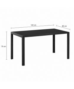 Tavolo Dining Fisso 140x80 cm Struttura Metallo Cristallo Nero